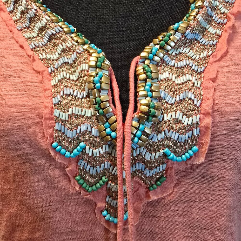 Banana Republic Coral Beaded Front Tunic S